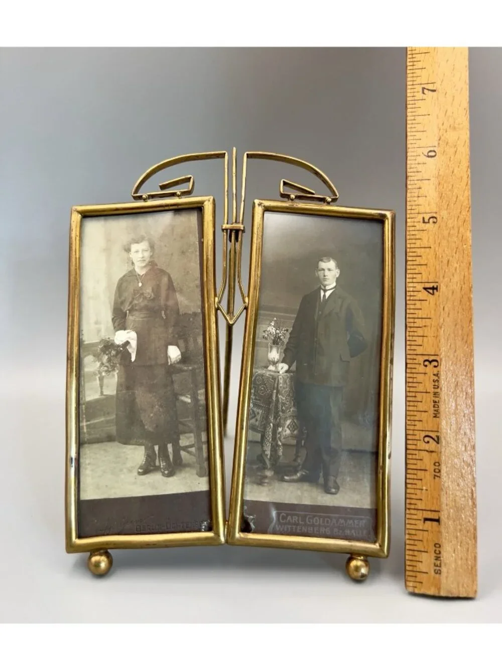 Antique Louis XVI Gilt Brass Double Picture Frame German Portraits Wittenberg